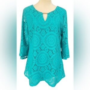 Tacera Teal Lace Blouse